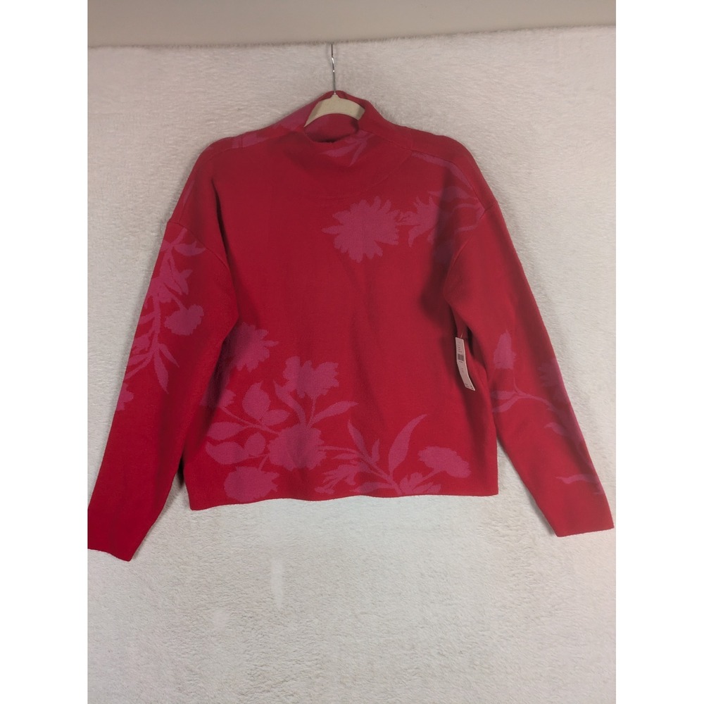 NEW Maeve Pullover Sweater Women's XS Coral Floral Mock Neck Relaxed Fit